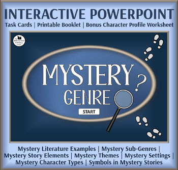 Preview of Mystery Genre PowerPoint - Interactive slides with printable, mystery task cards