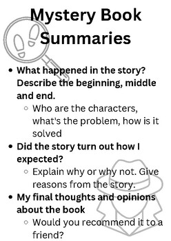 Preview of Mystery Reading Summary Notes