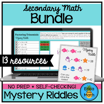 Preview of Mystery Riddle Digital Activity Bundle for Secondary Math