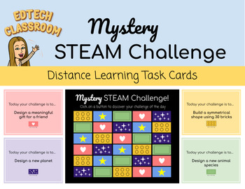 Preview of Mystery STEAM Challenge Task Cards | Distance Learning
