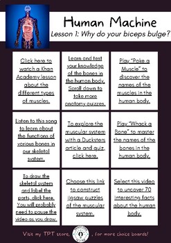 Preview of Mystery Science Human Machine 4th Grade Lesson 1 Digital Choice Board Muscles