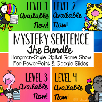 Preview of Mystery Sentence Digital Game Show BUNDLE (Levels 1-4) - Distance Learning