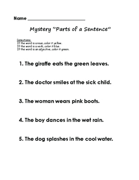 Mystery Sentences: Nouns, Verbs, Adjectives, Pronouns | TpT