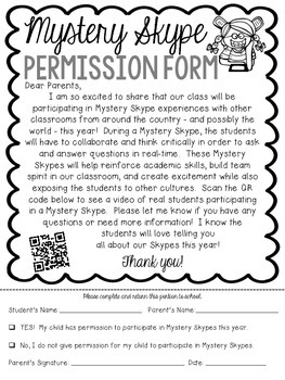 Preview of Mystery Skype Parent Permission Form