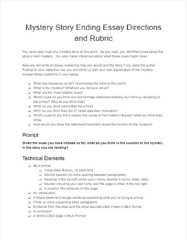 Preview of Mystery Story Ending Essay Directions, Rubric, and Outline | Drawing Inferences