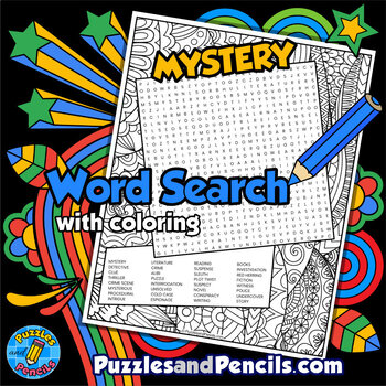 Preview of Mystery Word Search Puzzle Activity & Coloring | Literature Wordsearch