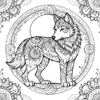Mystical Wolf Mandala: Moonlit Serenity Coloring Pages by WonderTech World