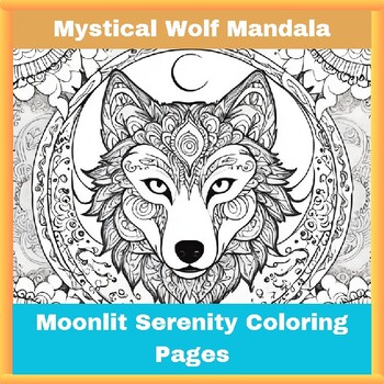 Preview of Mystical Wolf Mandala: Moonlit Serenity Coloring Pages