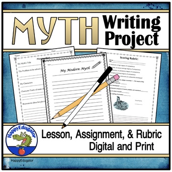 Preview of Myth Writing Lesson for Middle School with Easel Activity Digital and Printable
