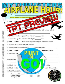 Preview of Mythbusters: Airplane Hour (science physics video sheet / STEM / sub plan / key)