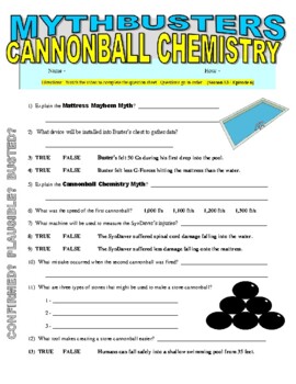 Preview of Mythbusters: Cannonball Chemistry (Science Video Sheet / Physics / STEM / Sub)
