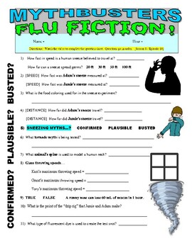 Preview of Mythbusters : Flu Fiction (common cold / tornado / science video sheet / health)