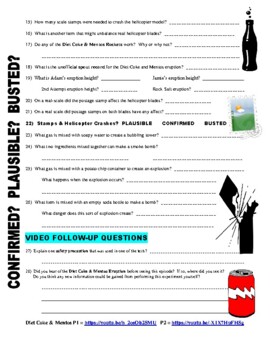 mythbusters diet coke and mentos worksheet answers