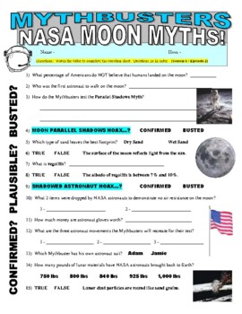 Preview of Mythbusters : NASA Moon Myths (science video sheet / STEM / space / sub plans)