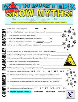 Preview of Mythbusters : Snow Myths (science video sheet / winter / weather / STEM)