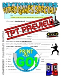 Mythbusters : Video Game Special (science video worksheet 