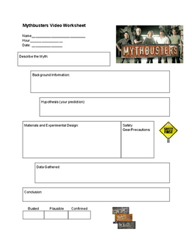 Preview of Mythbusters Video Worksheet