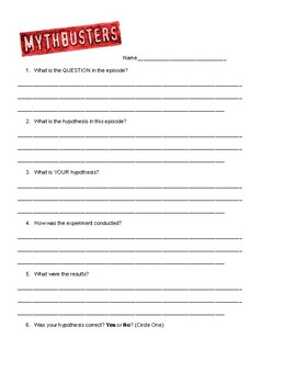 Preview of Mythbusters Worksheet