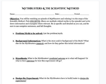 Preview of Mythbusters Worksheet | The Scientific Method | Scientific Inquiry