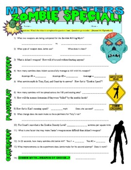 Preview of Mythbusters : Zombie Special (science video worksheet / Halloween / STEM)