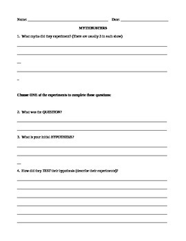 Mythbusters worksheet that covers the Scientific Method by Lucas Smith