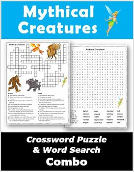 Mythical Creatures Crossword Puzzle Word Search Combo TPT