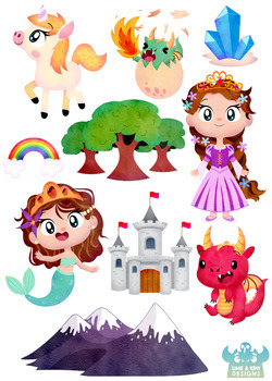 Knight Mermaid Wizard Egg Dragon Pegasus Instant Download Stars Castle Unicorn Witch Mythical Quest Clipart Fairy Princess