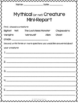 Mythical (or not) Creature Mini-Report by Human Endeavors | TPT