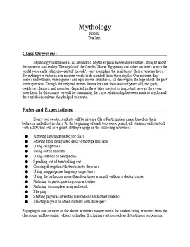 Preview of Mythology Class Rules and Regulations (Editable)