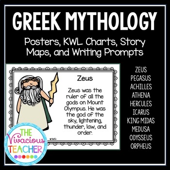 Preview of Greek Mythology Posters, KWL Charts, Story Maps, and Writing Prompts Bundle