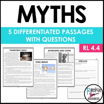 Preview of Myth Genre - Differentiated Passages with Questions FOR CLOSE READING - RL 4.4