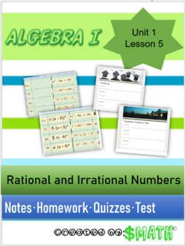 Preview of N.RN.3 Algebra 1 Unit 1 Lesson 5 Guided Notes Rational and Irrational Numbers