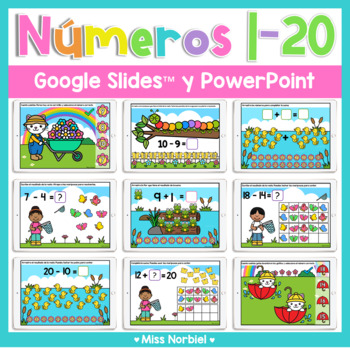 Preview of Números 1-20 para Google Classroom™ | Spring Numbers 1-20 in Spanish Digital