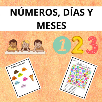 Preview of Números, días,meses-Days, numbers, months-Spanish class for beginners+Worksheets