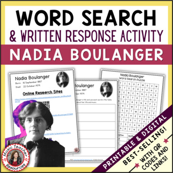Preview of NADIA BOULANGER Music Word Search and Biography Research Activity Worksheets