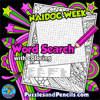 Preview of NAIDOC Week Word Search Puzzle with Coloring | Indigenous Australia