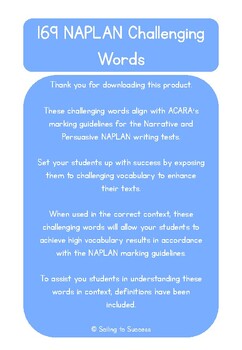 Preview of NAPLAN Challenging Word Wall