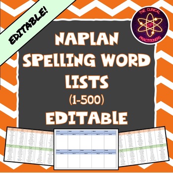 Preview of NAPLAN Spelling Word Lists (1-500)- Editable
