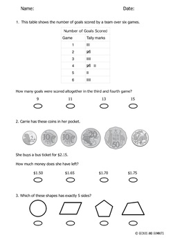 digital and printable naplan style practice test year 3 numeracy