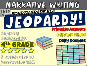 Preview of NARRATIVE WRITING - Fourth Grade ELA JEOPARDY! handouts & Interactive PPT Game