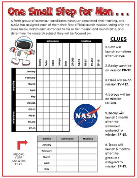 Preview of NASA Astronauts - Critical Thinking Grid Logic Puzzle, Zentangle to Color