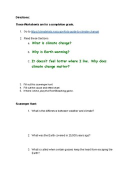Preview of NASA Climate Change Website Scavenger Hunt