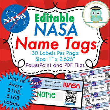 Preview of NASA Editable Classroom Labels, Folder, Name Tags (Avery 5163)