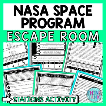 Preview of NASA Space Program Escape Room Stations - Reading Comprehension Activity