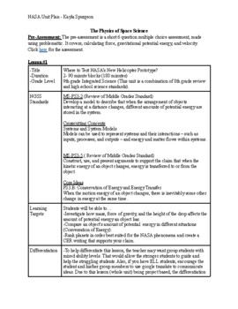 Preview of NASA Unit Plan - Physics Focus