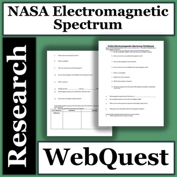 Preview of NASA's Electromagnetic Spectrum WebQuest - Light - Research - Astronomy
