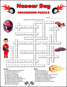 Preview of NASCAR Day Crossword Puzzle Activity Worksheet Game Color & B/W⭐No Prep⭐