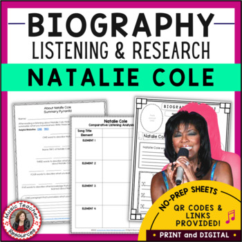 Preview of Women's History Month Music Activities and Bulletin Board Posters - NATALIE COLE