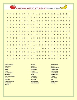 Preview of NATIONAL AGRICULTURE DAY: WORD SEARCH