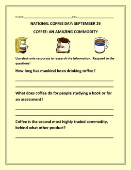 Preview of NATIONAL COFFEE DAY: A HOMEWORK RESEARCH ASSIGNMENT GRS. 6-12. ADULT